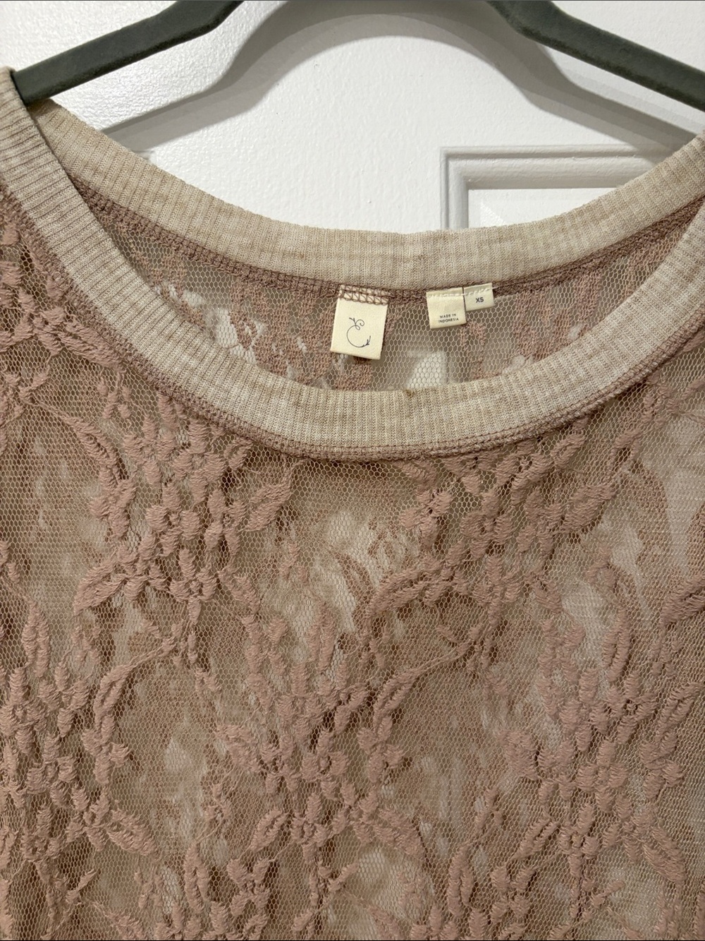 Eloise Neutral Lace Overlay Women's Top- Taupe size XS